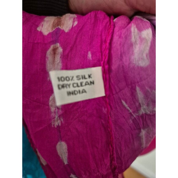 SUDHA Boho Silk Scarf Watercolor Boho Festival Scarf Magenta Teal - Picture 5 of 5